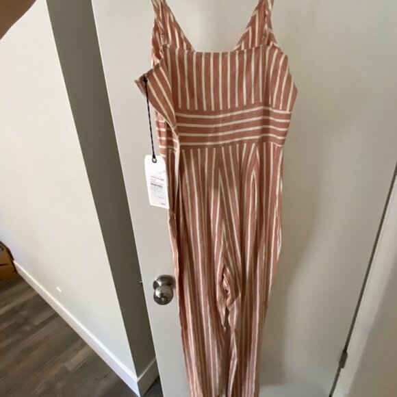 NWT Leith Romper Spaghetti Strap Pink White Stripes / Size M Tall - Picture 2 of 5